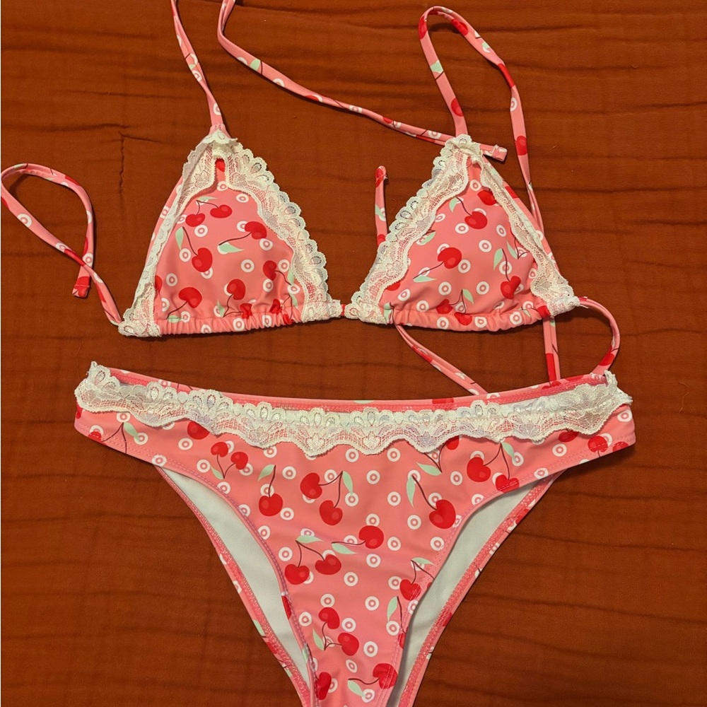 Cherry Print Pink Bikini Set
